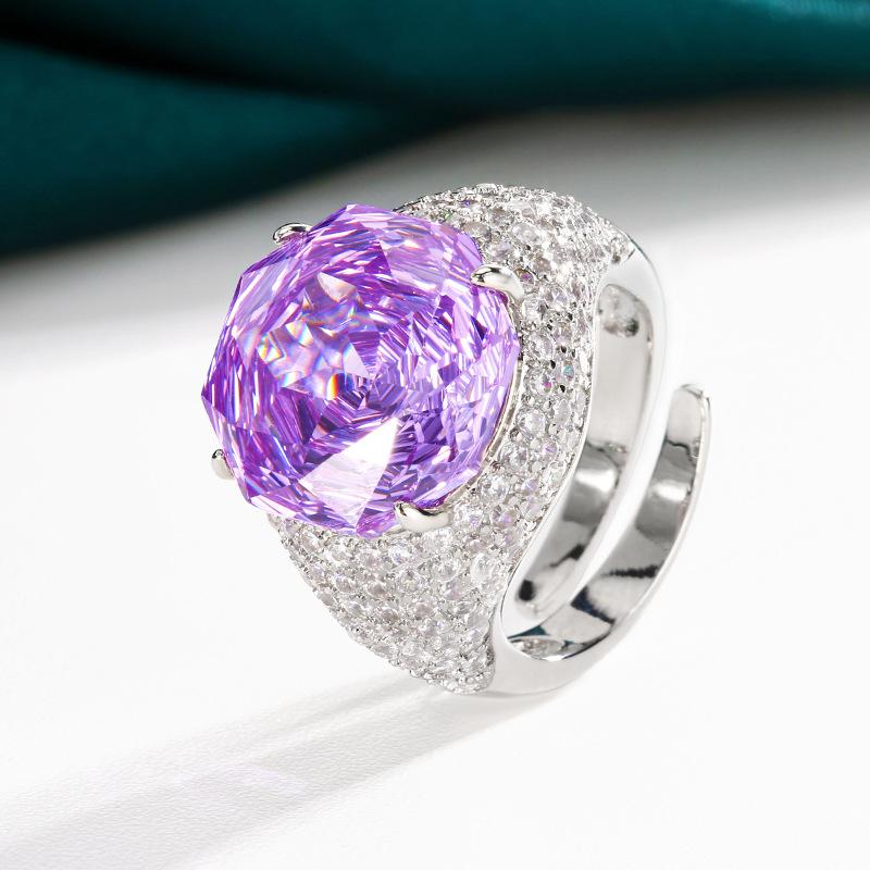 Jewelry Copper Bottom Gold-Plated Simulation Rose Cut Color Treasure Temperament Retro Ring Main Stone 14Mm