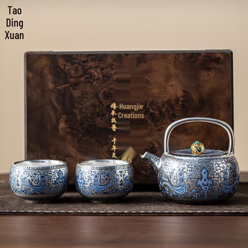 Tao Ding Xuan Blue and White Gilt Silver Teapot Set