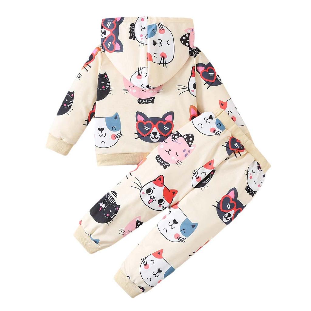 Girls' Cat Hooded Pullover and Pants Set - Spring/Autumn Fashion Two-Piece Outfit