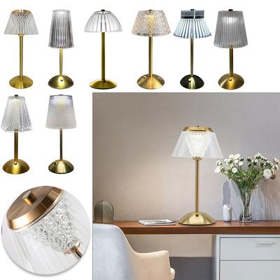 Portable Retro Metal Bedside Lamp Rechargeable Crystal Diamond Table Lamp Metal Base Cordless Desk Lamp for Bedroom Hotel Office
