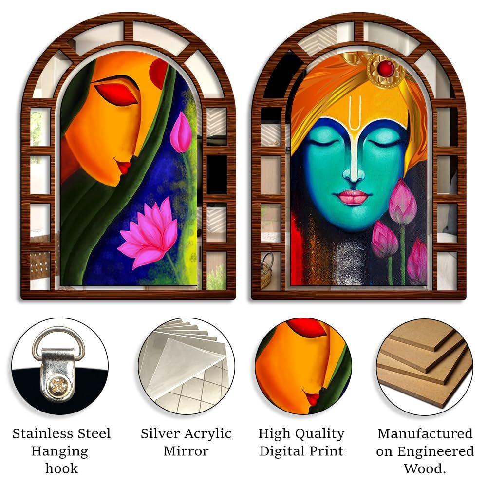 Sehaz Artworks RadhaKri Mirror Jharokha Wall Decor for Living Room-40x30 CM Wall Hanging Wall Hangings For Living Room, Home Decoration Items