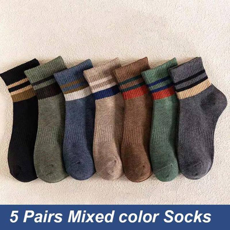 

LKWDer Brand 5 пар осенне-зимних мужских термоносков, однотонные, в полоску, модные, повседневные, хлопковые, впитывающие пот, толстые, удобные EUR 38-43
