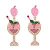 European and American New Cute Color Drip Oil Fashion Strawberry Wine Glass Earrings Pearl Alloy Diamond-encrusted Goblet Earrings Women