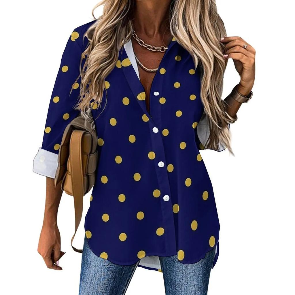 Damen gepunktetes Hemd Mode Neu Frühling und Herbst Lässig Elegant Langarm Revers Oberteil Street Style Personalisiertes Hemd