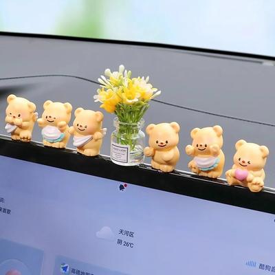 Cute Cream Bear Car Ornament Car Center Console Display Screen Dashboard Decoration Accessories Interior