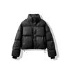 Womens Short Puffer Jacket Oversized Thick Cotton Coat Faux Leather Outerwear Winter Warm Parka