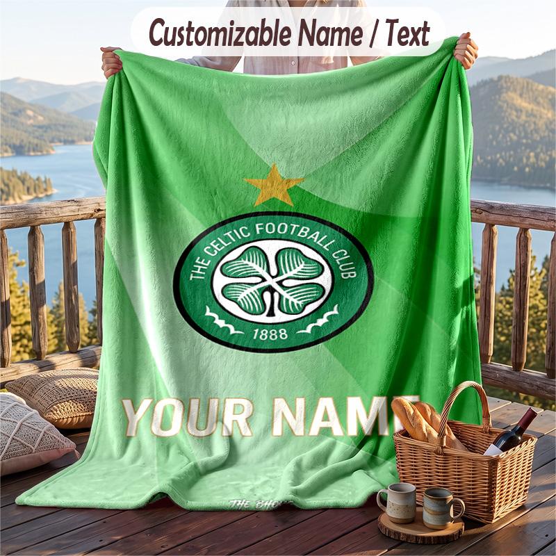 Flannel Blanket Celtic FC Print Custom Name Text Soft Throw for Sofa Bed