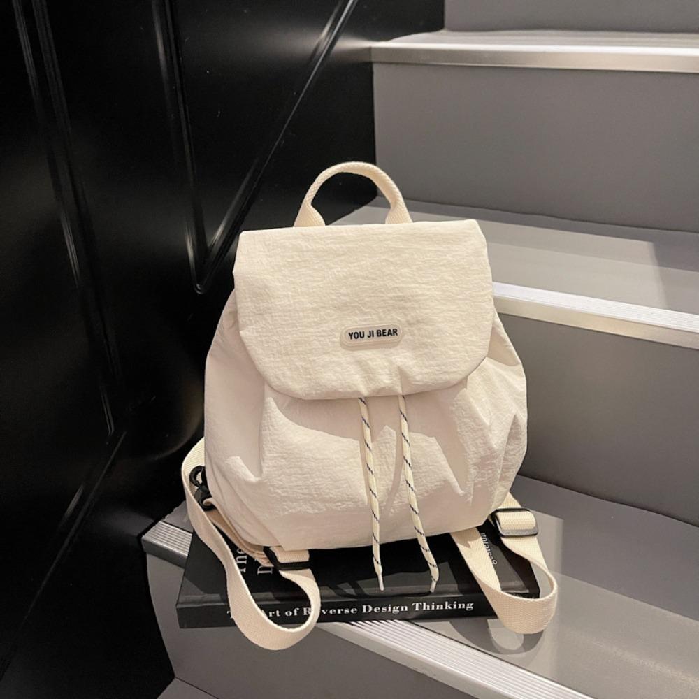 Nylon Students School Bag Solid Color Shoulder Bag Gift Drawstring Backpack Travel
