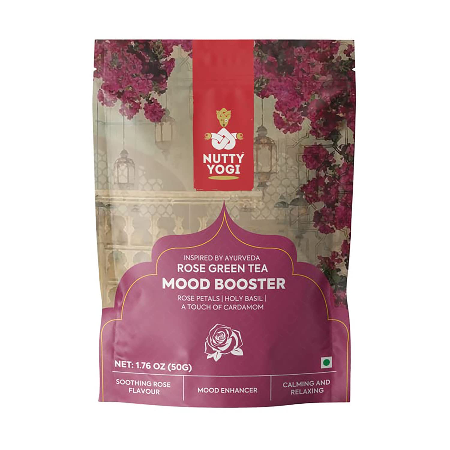 

Nutty Yogi Mood Booster Tea | 50g | Rose Green Tea I 100% Natural I Calming I Stimulating I Herbal Tisane
