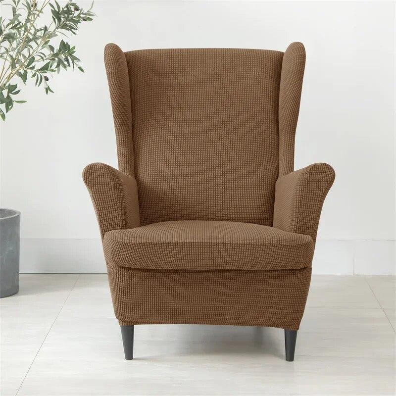 Solid Color Sloping King Back Chair Covers Elastic Polar Fleece Wing Chairs Cover with Seat Cushion Cover Furniture Protector