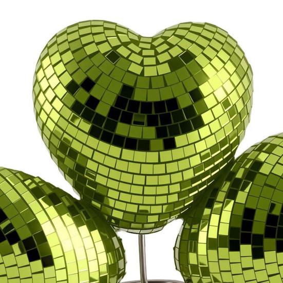 Disco Ball Tree Topper 3-Leaf Clover Decoration with Heart Design And Mirror Tiles Retro Glitter Spring Decor for Tabletop