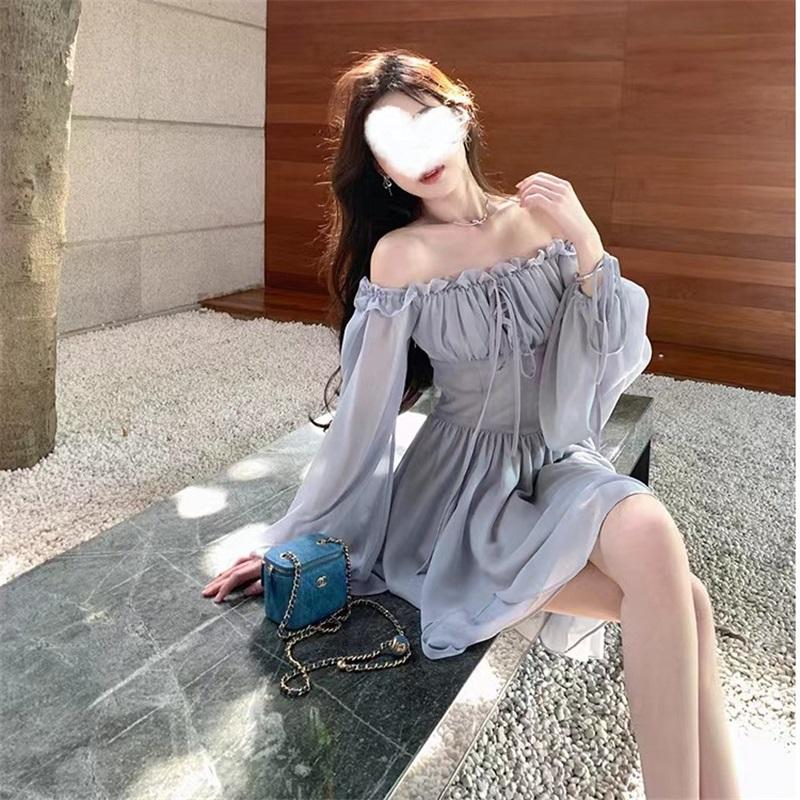 Summer women s sexy pleated beach skirt printed casual mid-length dress L