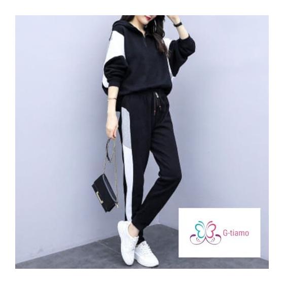 [G-tiamo] Jersey Top and Bottom Set Women's Sweat Room Wear Setup Sports Loungewear Sweatshirt Hood 01
