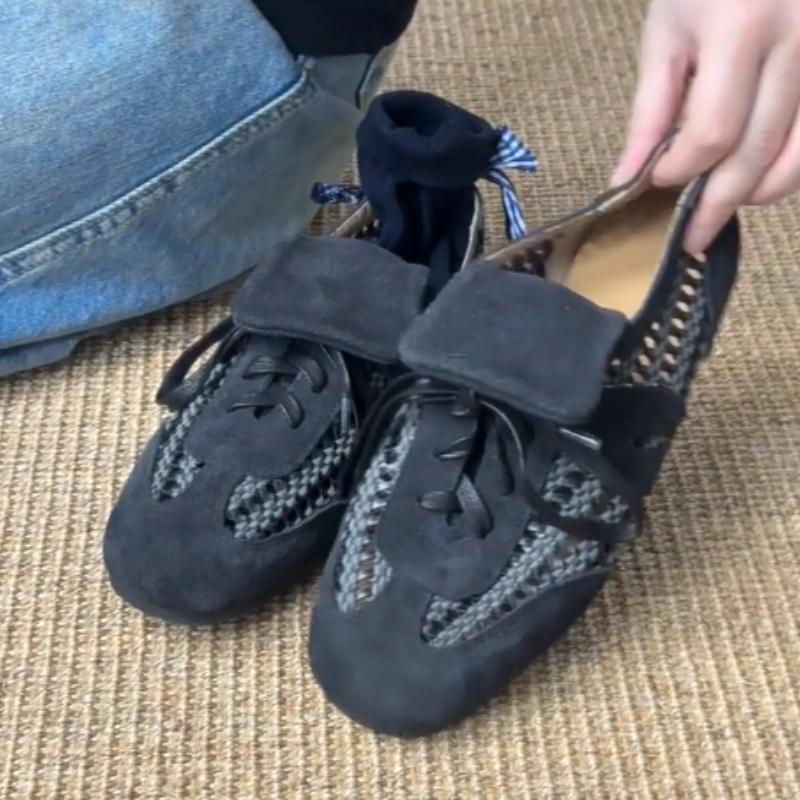 

Fashion Retro Hollow Weave Derby Shoes Women High Quality Faux Suede Gump Shoe Fashion Comfort Lace Up Design Casual Zapatillas De Mujer 39 чёрный