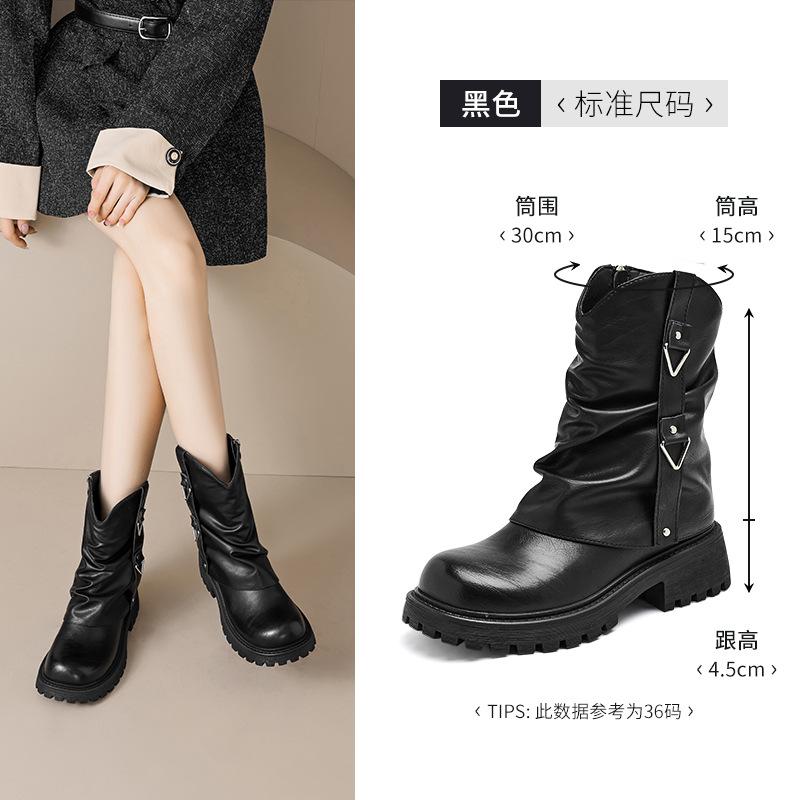 

Августин Черные Ботинки Мартина Женские 2025 Новые Осень и Зима Майяр Винтаж Короткие Штаны Труба Ботинки 40