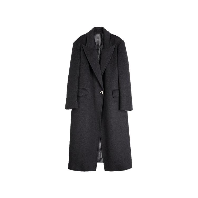 ELLE French Design Minimalist Solid Color Mid-Length Single Button Double-Sided Soft Coat Women Coats Dark-Gray L7AND034