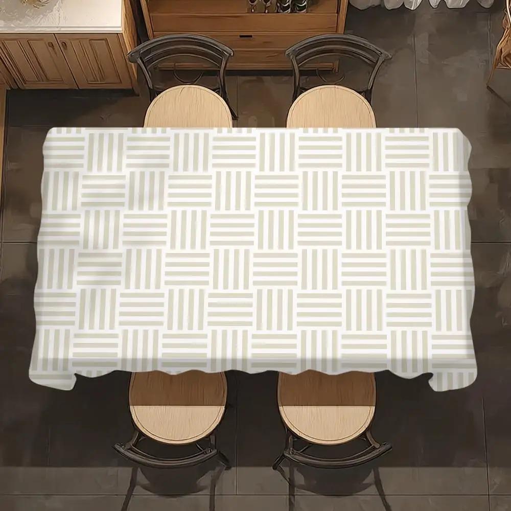 Nordic Style Striped Tablecloth Waterproof Polyester Picnic Blanket Camping Table Cover Elegant Home Dining Room Table Decor