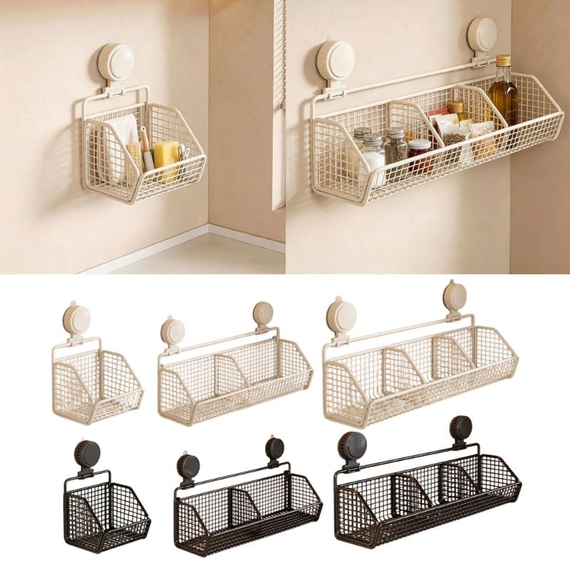 Suction Cup Wall Storage Basket with Iron Wire Frame for Kitchen Bathroom Countertop and Sink Side Storage Use