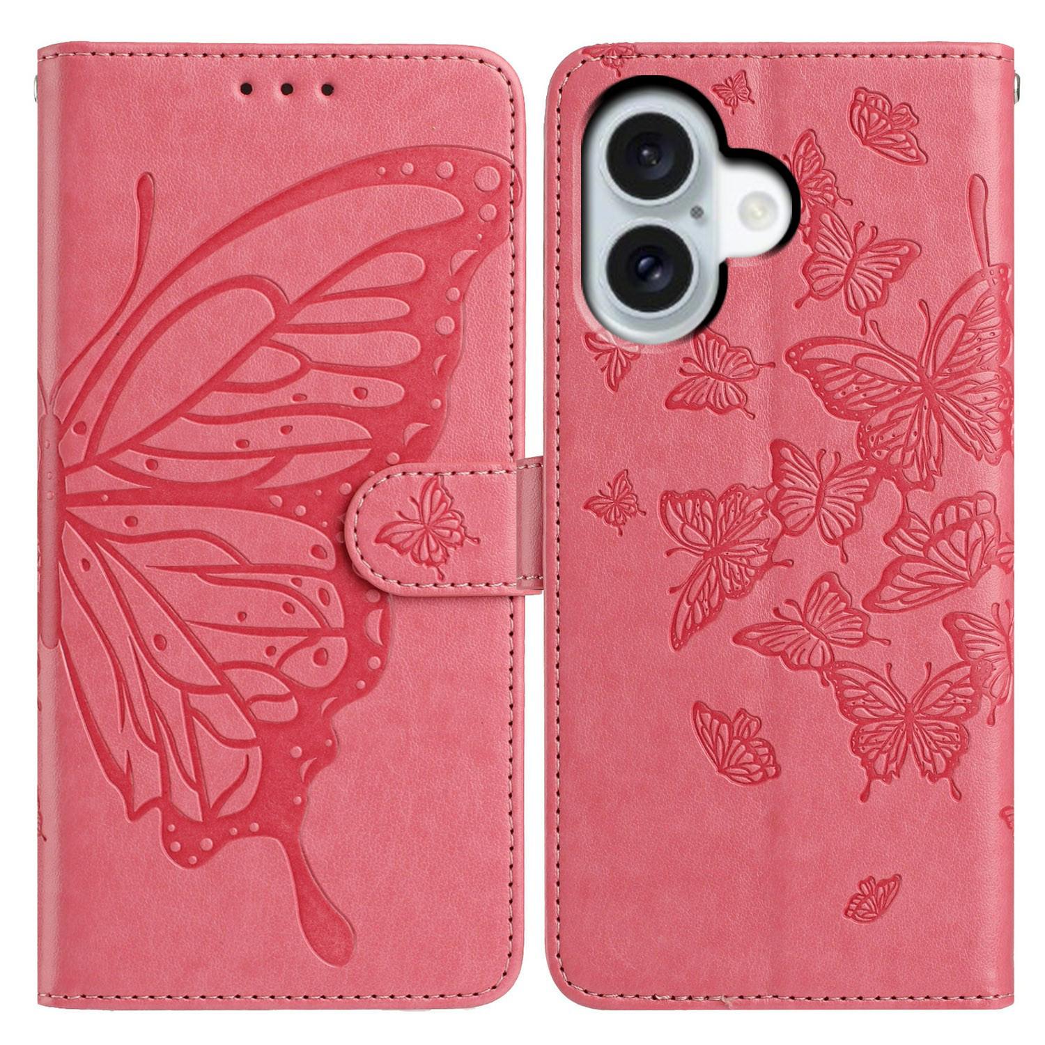 

For iPhone 17 Case Butterfly Imprinted Wallet Stand PU Leather Flip Phone Cover with Strap G
