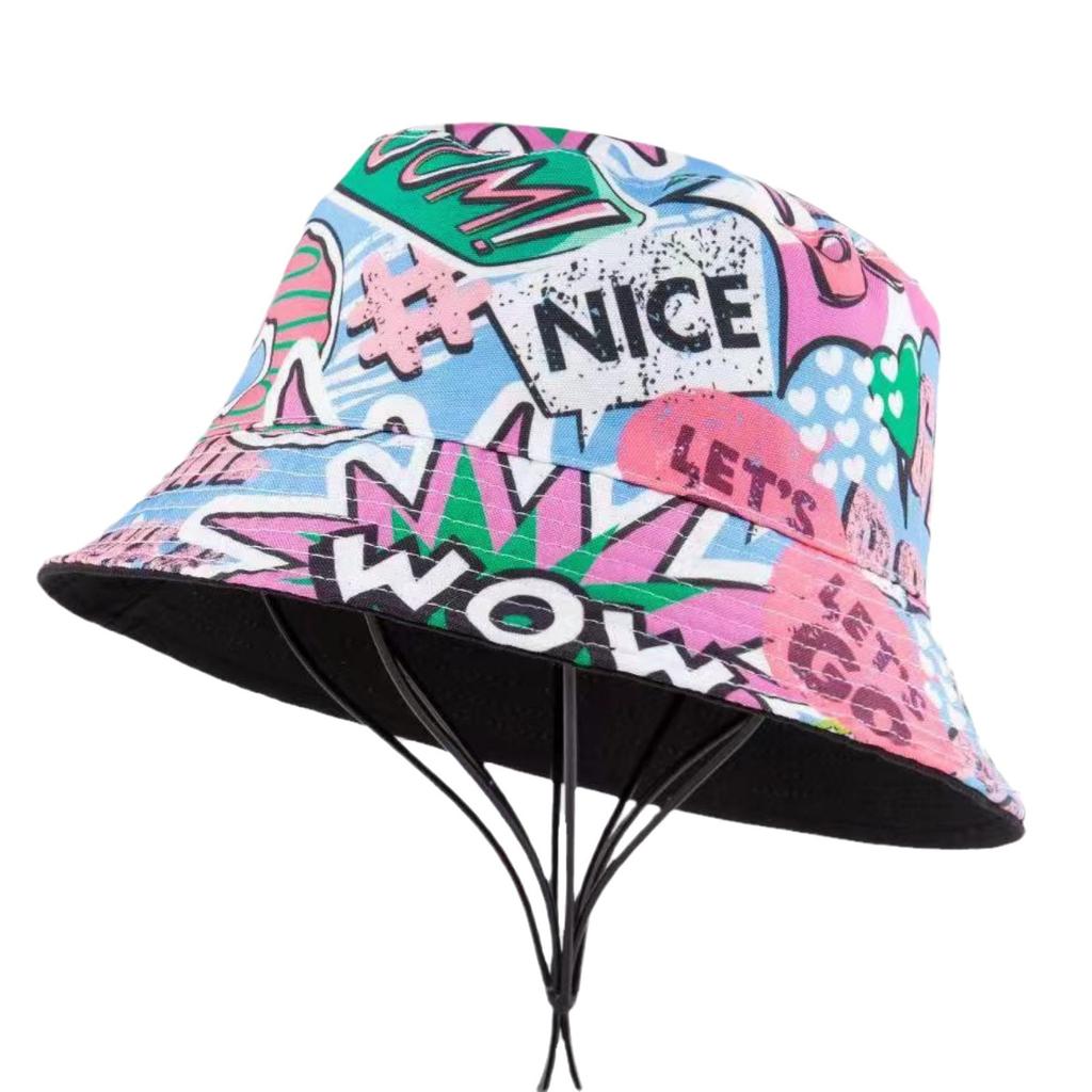 Graffiti Dwustronny Kapelusz Rybacki Moda Uliczna Drukowany Kapelusz Doniczka Wycieczka Plenerowa Studencki Kapelusz Bucket