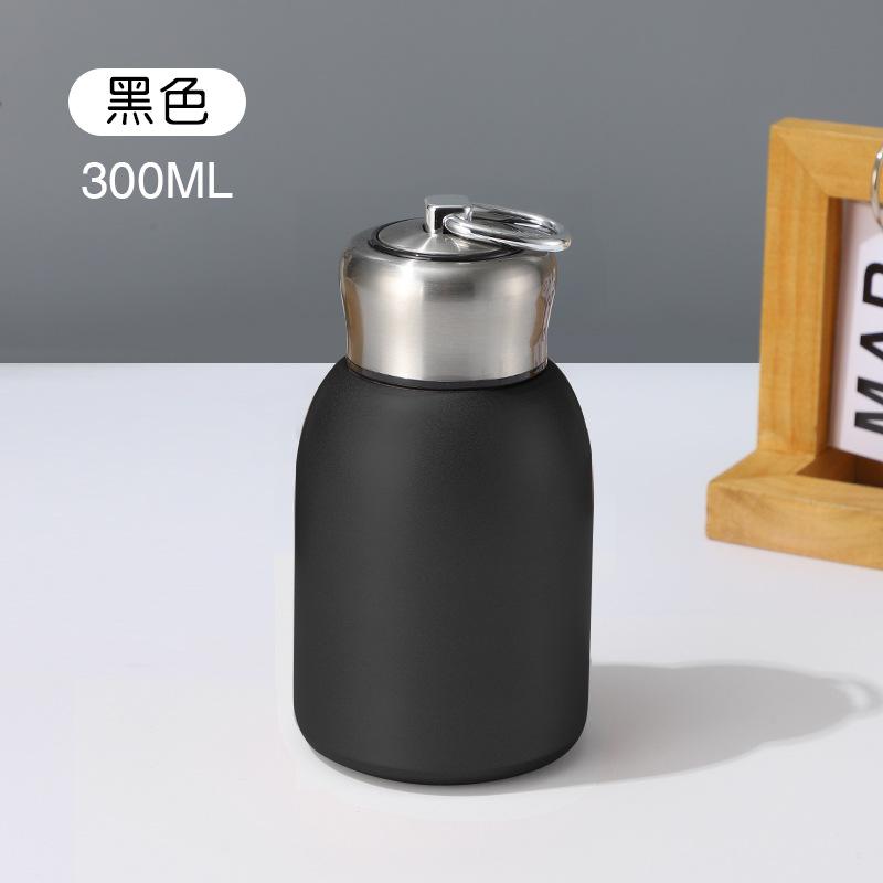 

300 мл Дорожная бутылка для воды Кружка для кофе Вакуумная фляга из нержавеющей стали с подъемным кольцом Мини термос Портативная автомобильная термокружка 300ML чёрный
