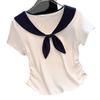 Temperamentkontrastierende Fliege vorne Schulter kurzärmeliges T-Shirt Damen Sommer Neu High-End Slim-Fit kurzes Hemd Top