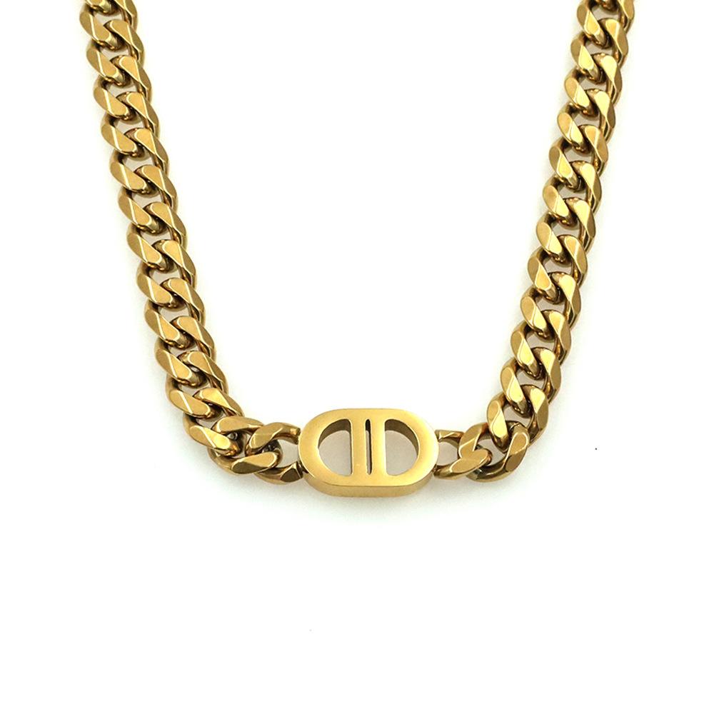 Hip Hop Hipster Titanium Steel Cuban Chain Personalized 18K Gold Double D Necklace Non-Fading Bracelet Jewelry Earrings