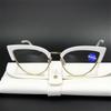 Metal Half Frame Cat Eye Reading Glasses Anti-blue Light Far Sight Glasses Women's Grade Presbyopia Glasses Diopters To +4.0