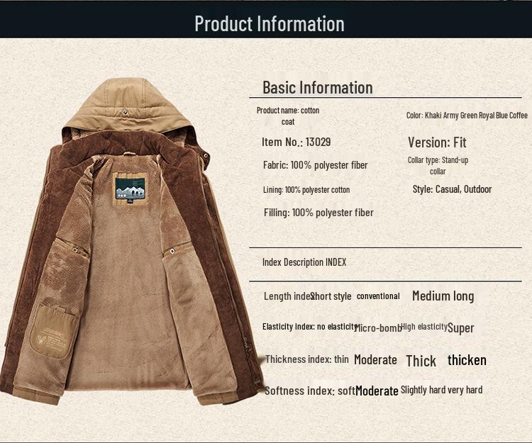Youth Blue Fleece-Lined Cotton Jacket with Zipper, Detachable Collar, 3D Patch Pockets, and Casual Loose Fit - In Stock