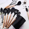 1pcs Black Silicone Balloon Whisk,Heat Resistant Non Scratch Coated Kitchen Whisk with Wooden Handle for Blending Whisking Beating Stirring Cooking