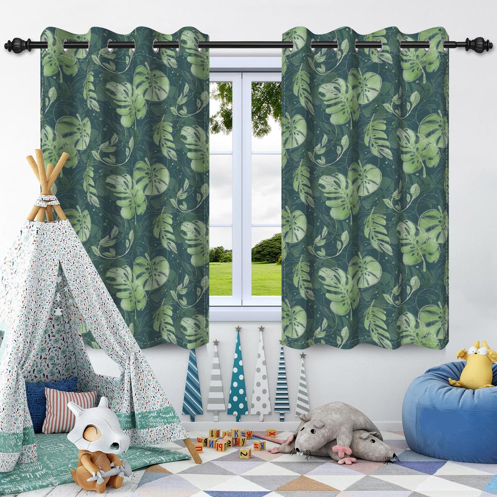 Green Plants Leaves Window Curtain Bedroom Living Room Blackout Curtain Morden Home Decoration Heat Insulation Noise Reduction