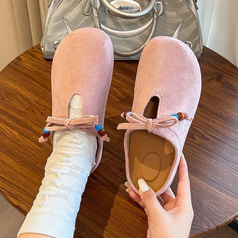 Bow soft bottom half slippers retro versatile flat bottom Boken bag head slippers women's 2025 spring and autumn new models