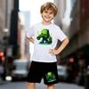 Boys 2 Piece Cute Cartoon Pattern Print Outfit, Short Sleeve T-Shirt and Shorts Set for Kids Age 5-14,Black and White Sporty Casual Summer Clothes