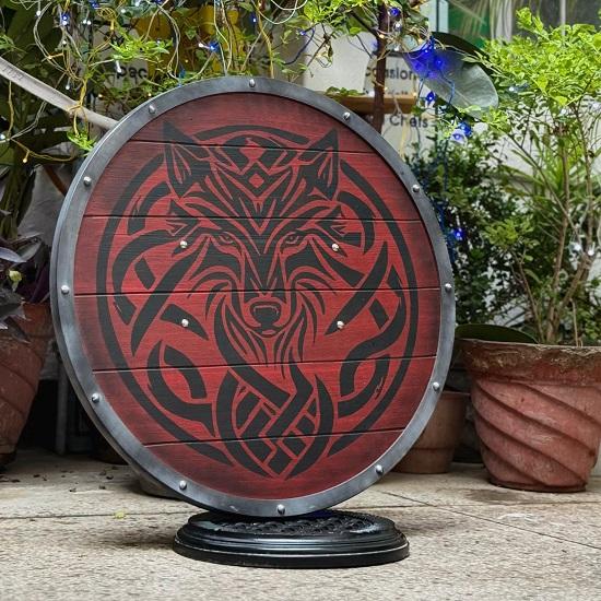 Viking Wolf Round Shield Norse Wooden Warrior Shield for LARP, Cosplay, Reenactment Wall Display Handcrafted Battle Prop