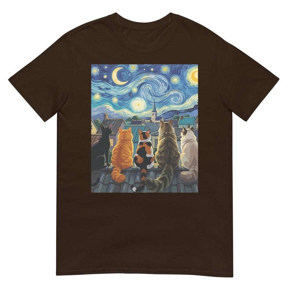 Funny Cat StarryNight Van Gogh Cats Rooftop Scene Feline TShirt