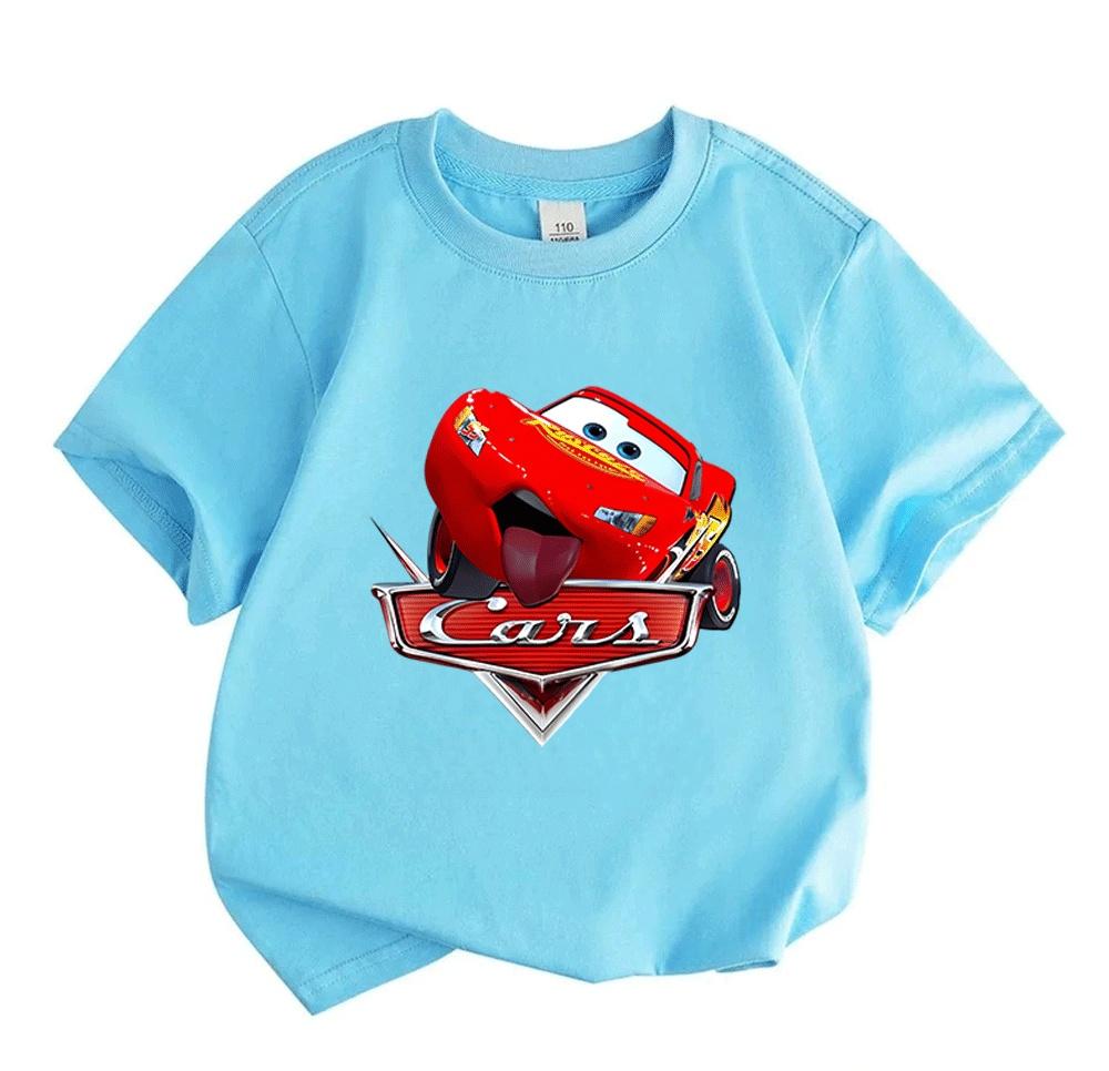 Kids Boys Girls 100% Cotton Crew Neck Short Sleeve T-Shirt, Funny Cute Red Racing Car Cartoon Print Casual Breathable Summer Tee Children Daily Wear