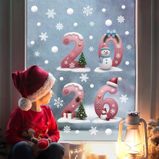 2026 Weihnachtsfensteraufkleber Schneeflocke Eis DIY Doppelseitige Aufkleber Niedliche Schneemänner Bäume Elektrostatische Haftung Heim- Bürodekoration
