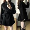 Women's Black Wool Coat - Early Winter 2025, Petite, Stylish, Thickened Korean Design