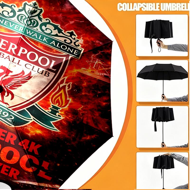 Custom Name Personalized Liverpool F.C Print Umbrella, Auto Open Close, 8‑Rib Sturdy Frame, Commute Camping Hiking Use, Birthday Gift