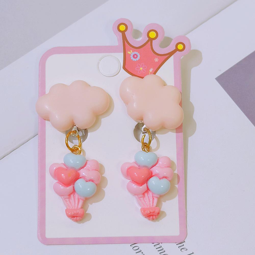 Cute Cloud Balloon Earrings for Girls - No Piercing Princess Style Dangle Clips