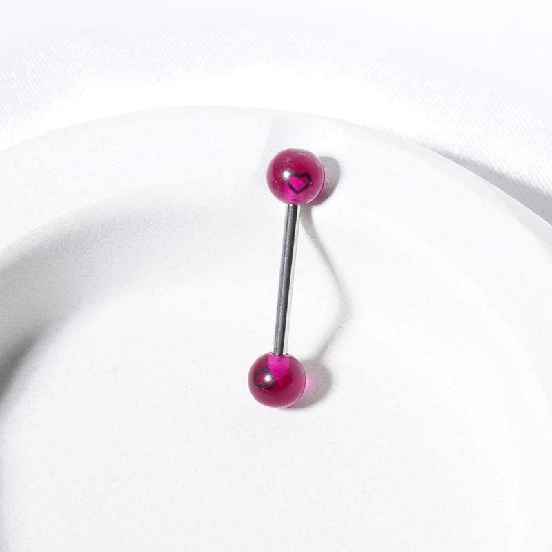 Colorful Transparent Heart Print Round Ball Tongue Nail For Women Girls  Sexy Tongue Rings Vintage Hip Hop Accessories