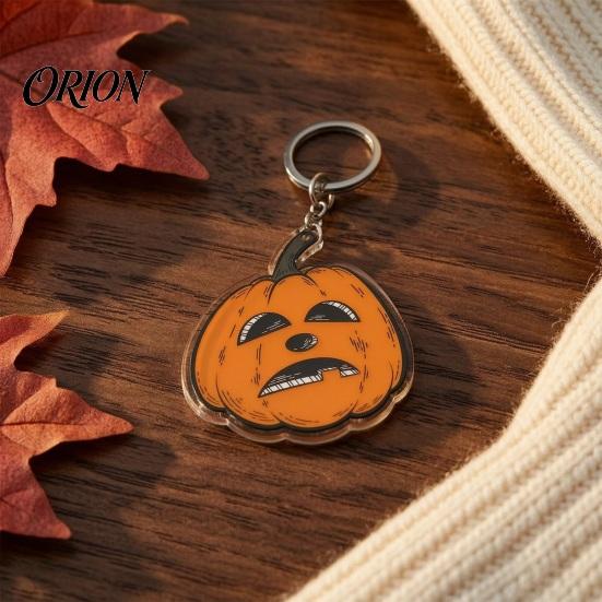 Durable Metal Key Chain Halloween Creepy Pumpkin Acrylic Keychain, Double-sided Head Ring for Backpacks, Decorative Car Holiday Party Bag Accessory