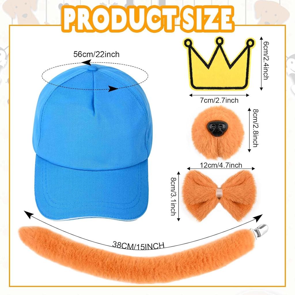 Kavoc 5 Pcs Blue Dog Costume Set Including Blue BaseCap Brown Dog Nose Bow Tie and Tail for Halloween Christmas Fancy Dress Up Supplies (S)