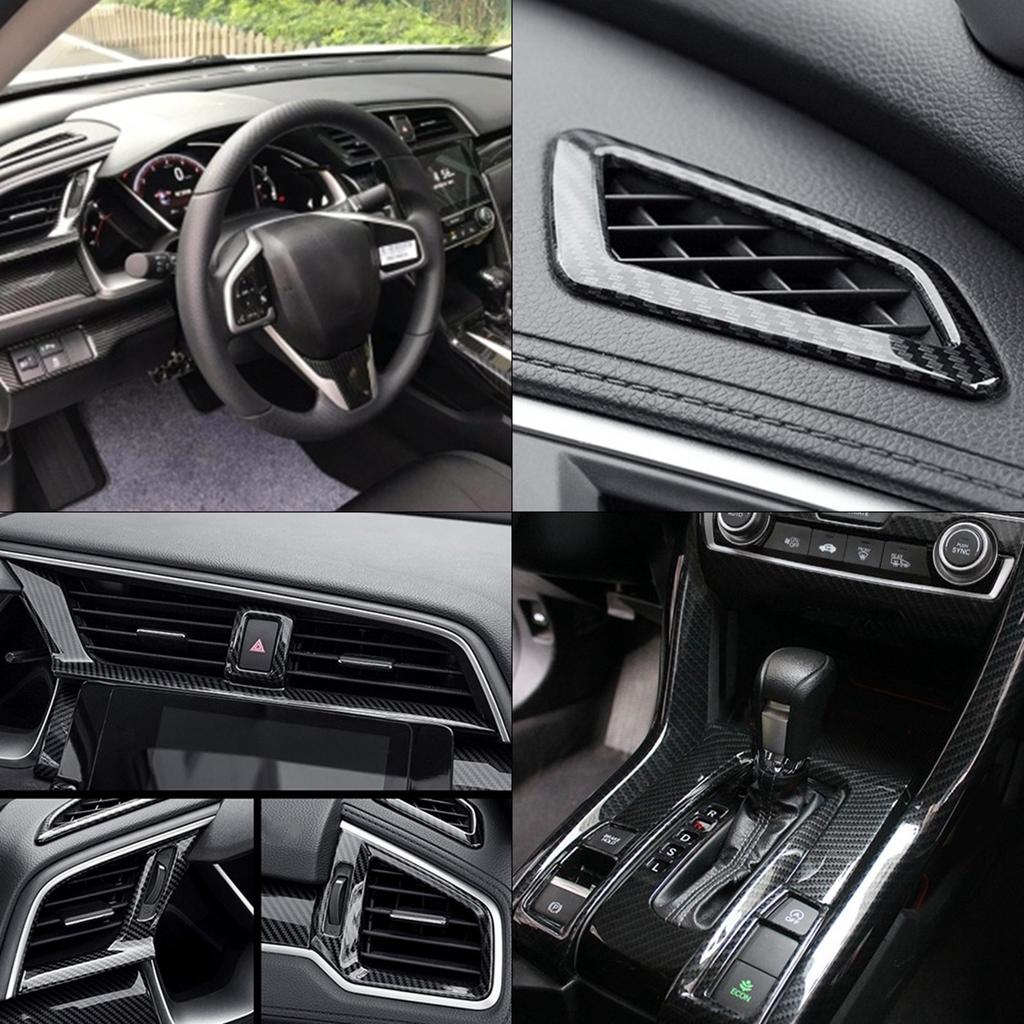 12PcsSet Central Control Decoration Kit Carbon Fiber Pattern Gear Knob Trim Air Outlet Cover Fit