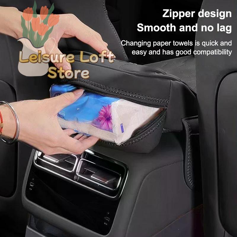Car Center Console Armrest Cushion with Tissue Box Holder - Thickened Padding & Side Extension for Long-Drive Comfort