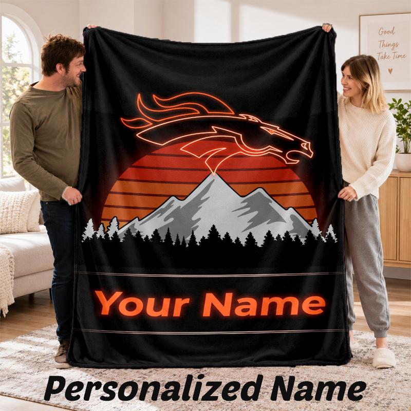 Custom Name Denver Broncos Flannel Throw Blanket Personalized Text Soft Blanket Bed Sofa Gift