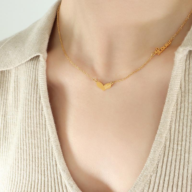 French Style Peach Heart Pendant Necklace - Women s Titanium Steel Clavicle Chain Jewelry