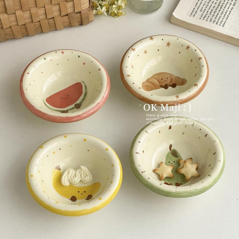 Cute Small Plate with Fruit Pattern, Underglaze Color Ceramic Sauce Plate Tomato Sauce Plate Exquisite Snack Plate