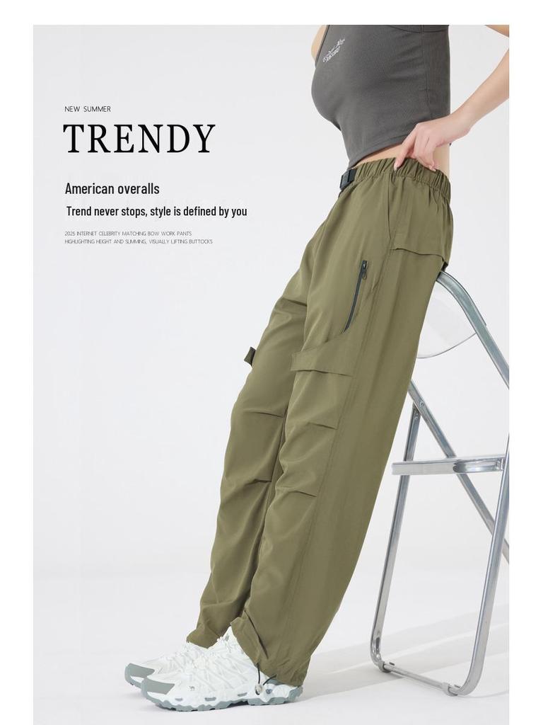 2025 Dámské ležérní voděodolné pracovní kalhoty s více kapsami: Jarní rovné nohavice, Větruodolná bunda pro venkovní sporty