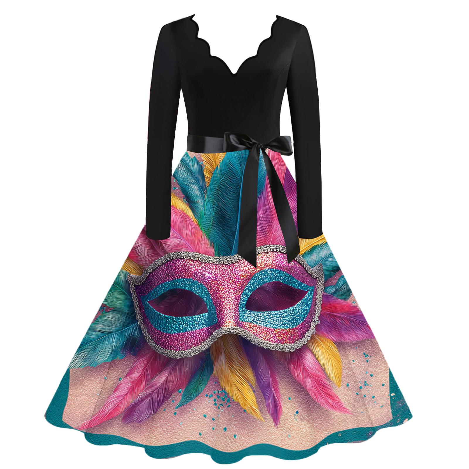 

Женское повседневное модное платье с V-образным вырезом, карнавальным принтом и винтажным стилем L розовый